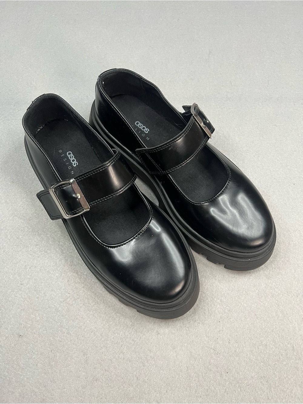 ASOS DESIGN Matchstick chunky mary jane flat shoes in black size 6